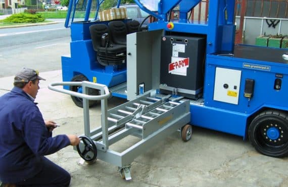Battery changing system for lifting cranes.